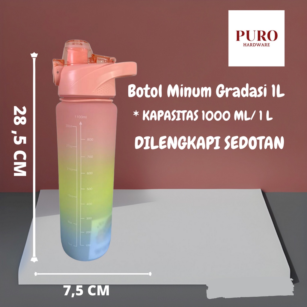 Botol Minum 1 Liter Gradasi / Tumbler Viral Free Stiker Lucu / Botol Viral 1 Liter / Botol Minum Lucu / Botol Gradasi 1 Liter / Botol Minum Sedotan