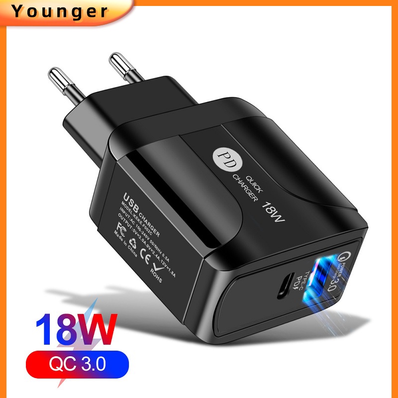 Adapter Charger Dinding QC3.0 Fast Charging Tipe C 18W PD Plug EU UK USB Untuk Travel