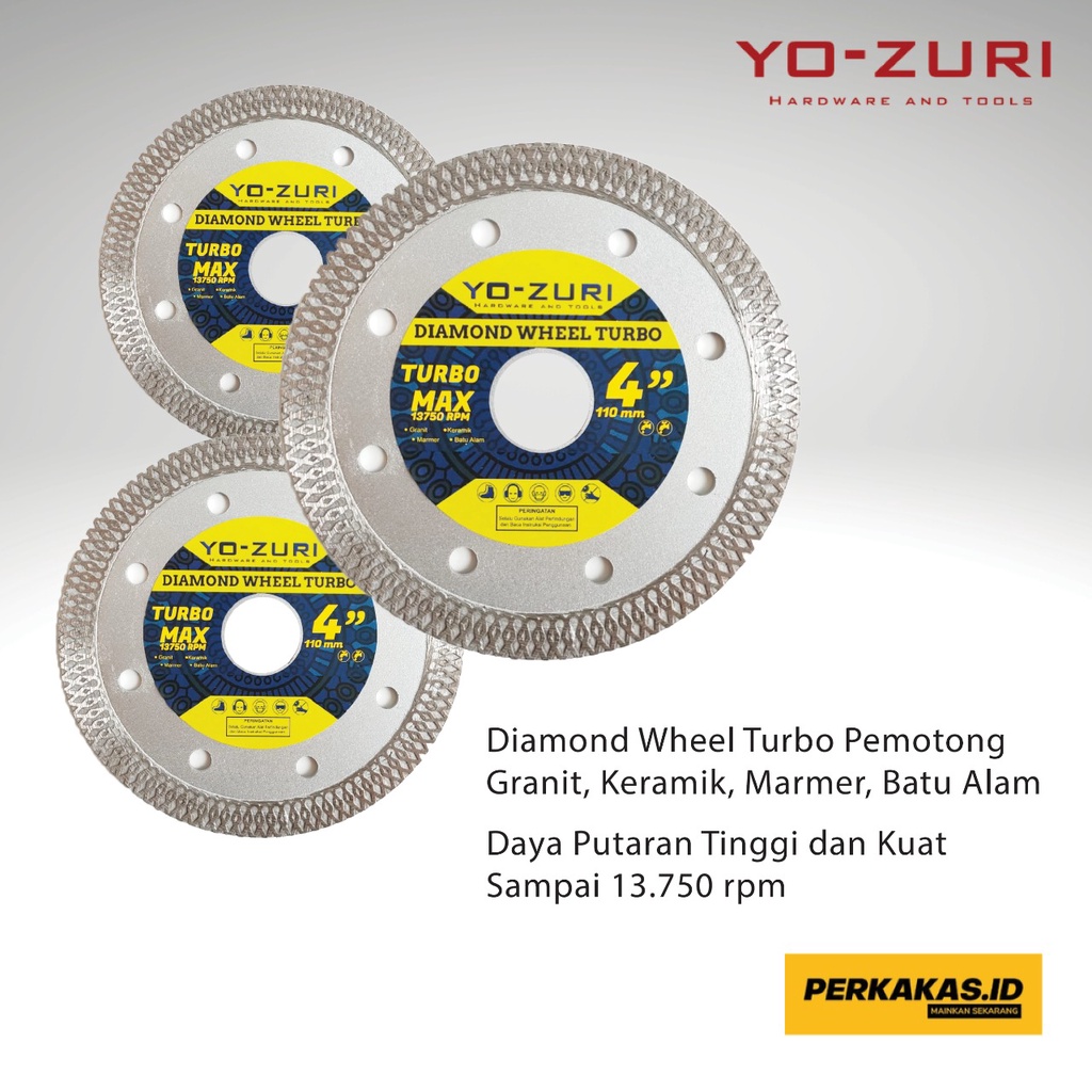 Mata Pisau Potong Keramik Diamond Wheel 4 Inch Dry &amp; Wet Hot Press TURBO YOZURI