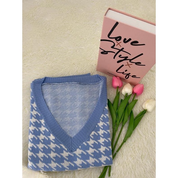 Jumbo Jennie Vest Rajut Houndstooth LD 140 vest rajut wanita bigsize