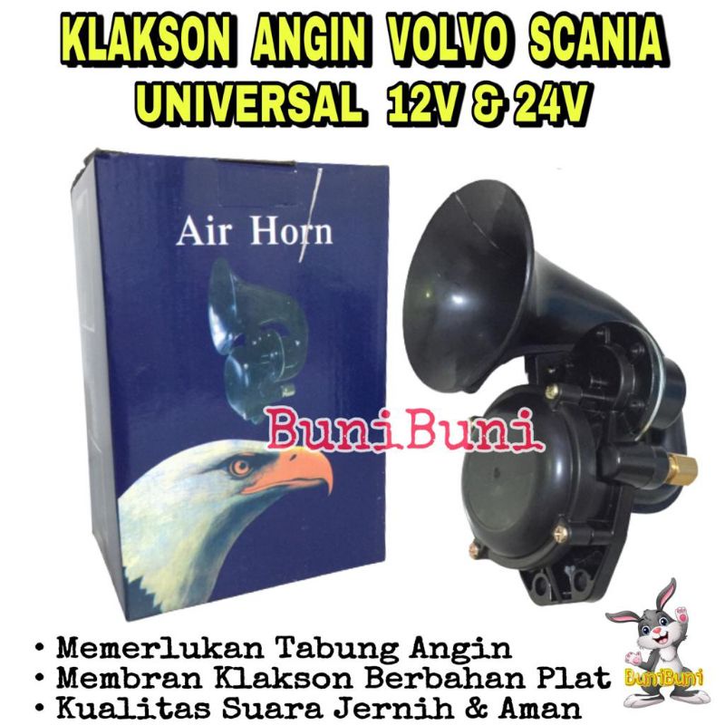 Klakson Angin Terompet Keong Model Volvo Scania Komplit Otomatis Untuk Mobil 12 Volt &amp; Truk 24 Volt High Quality