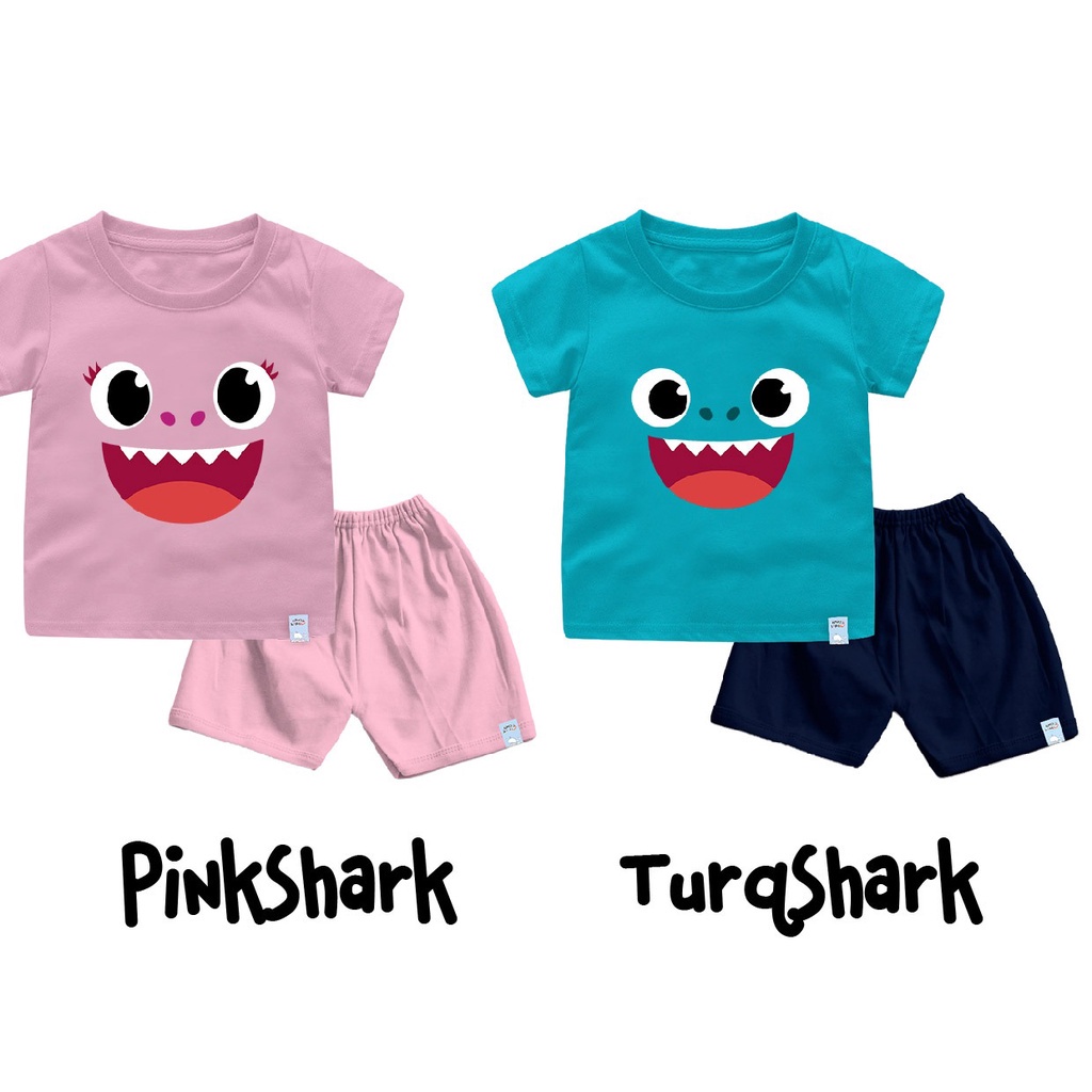 Setelan kaos Baby Shark Untuk Anak dan Bayi Bahan Katun Combed 30s Lembut dan Nyaman Dipakai