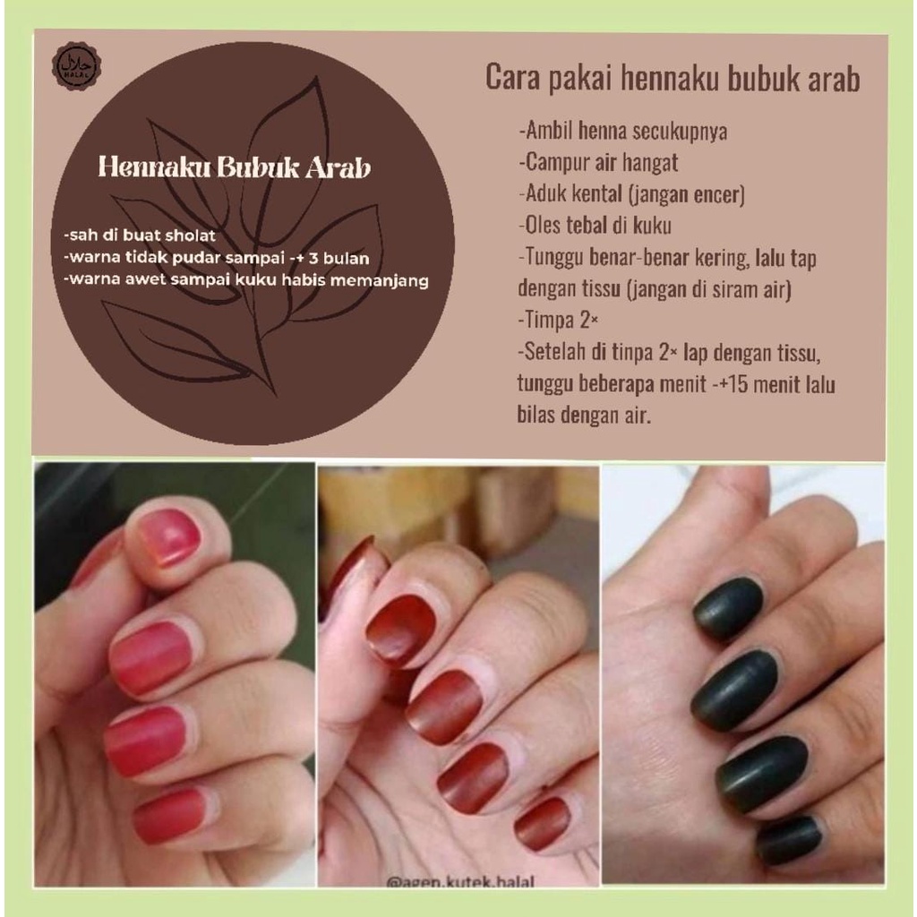 HENNA MUSLIMAH/HENNA HALAL SAH UNTUK SHOLAT/HENNA KUKU BUBUK/HENNA AWET/KUTEK HALAL