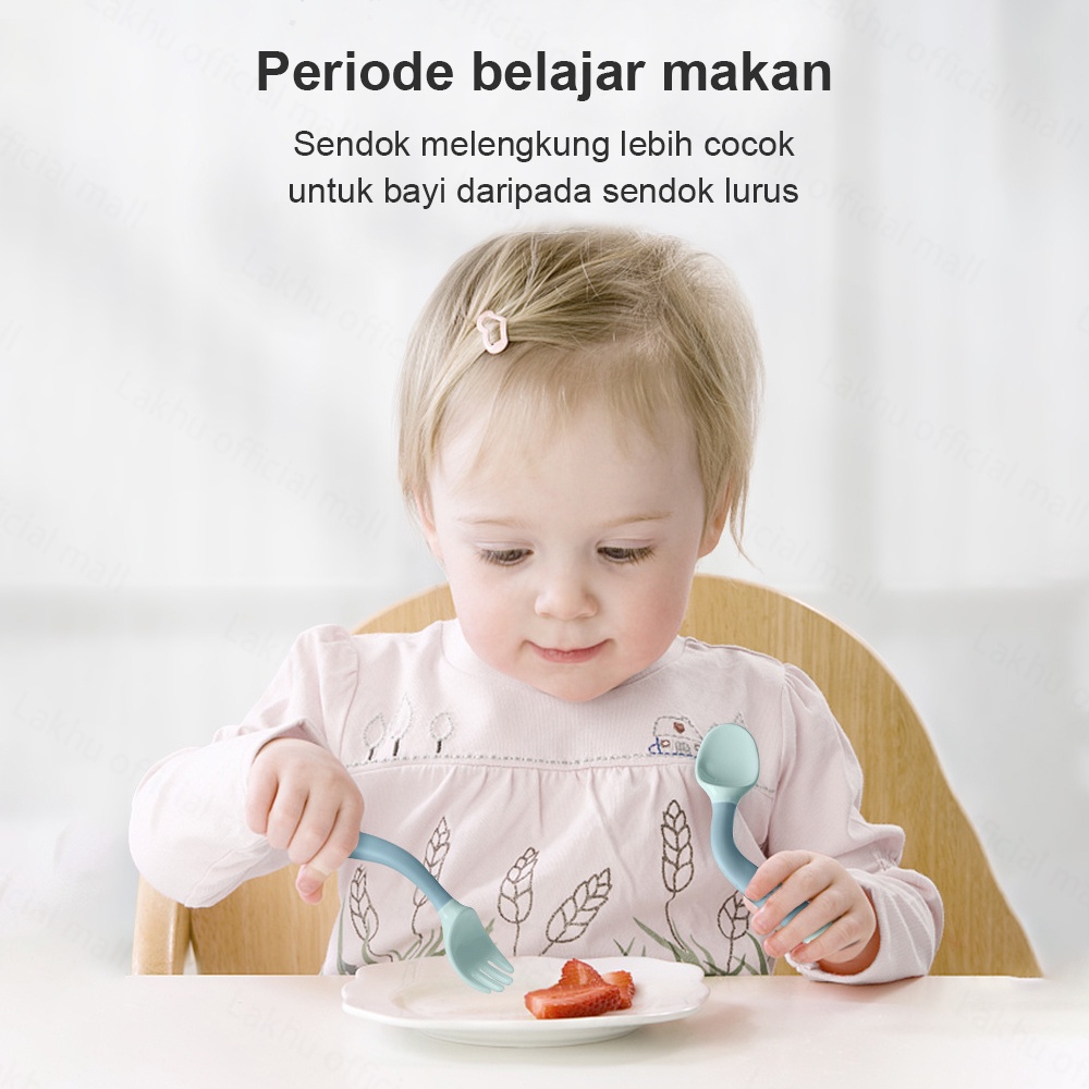 Lakhu 3 in 1 sendok makan bayi silikon dan Garpu kotak