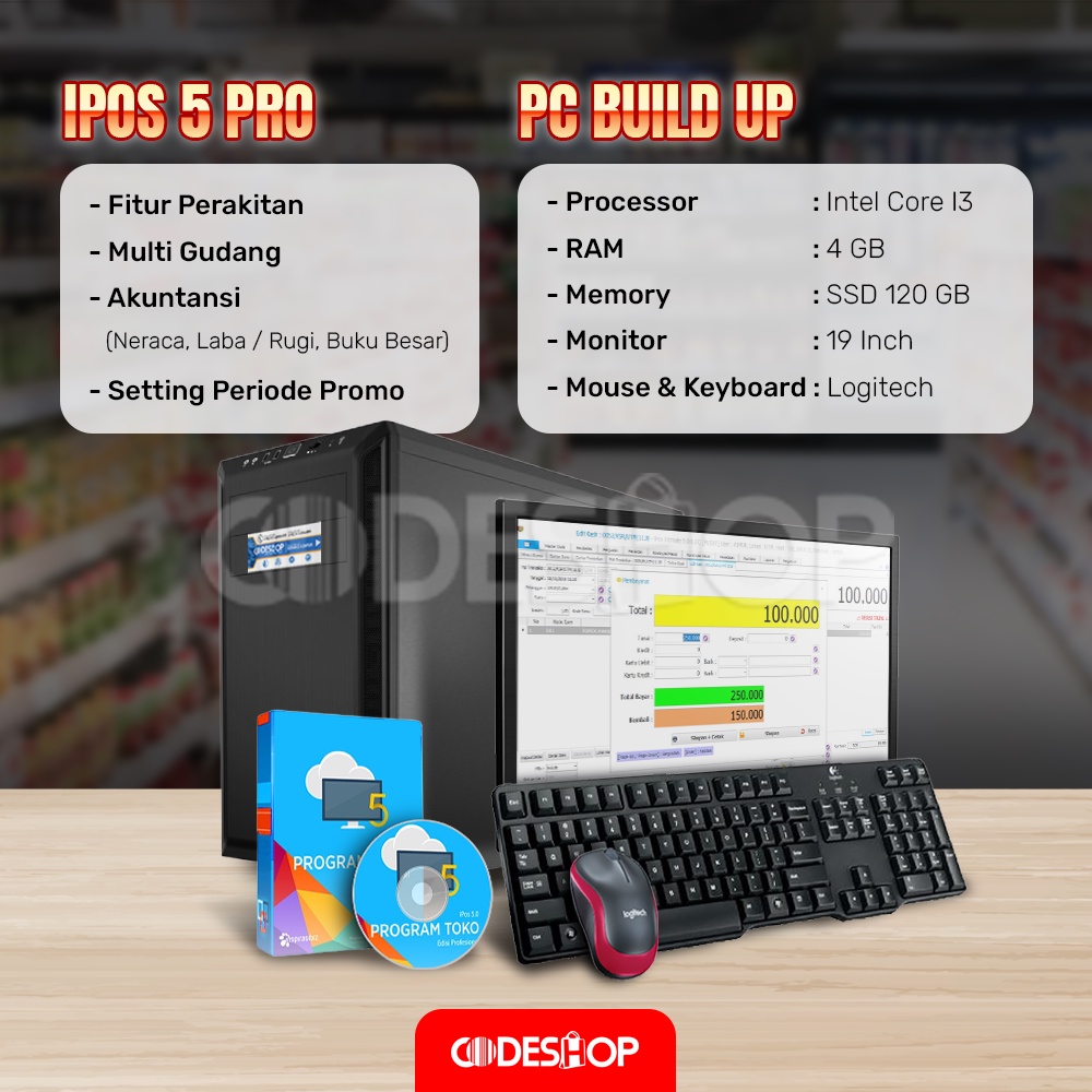 Paket Kasir Lengkap Komputer + iPOS 5 Pro + CD680 + TMU220B + CR40000g