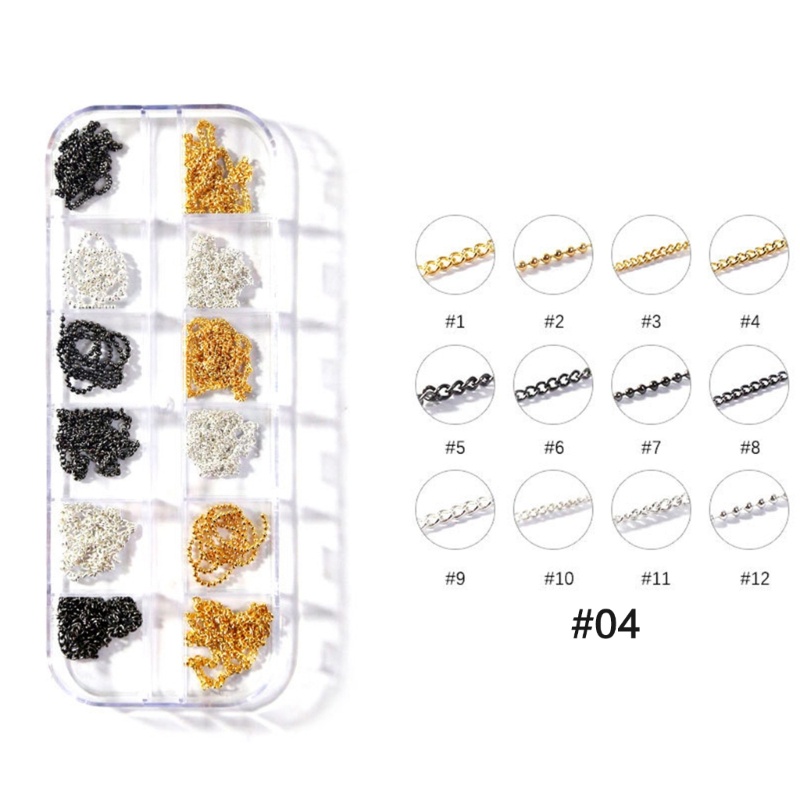 Zzz 12 Grid / Kotak Rantai Metal Akrilik 3D Gaya Punk Untuk Dekorasi Nail Art Charms DIY