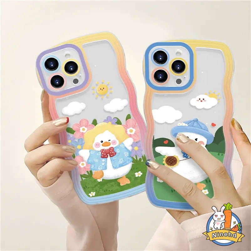 Soft Case Pelindung Lensa Kamera Motif Kartun Bebek Bahan Karet Tebal Untuk iPhone 14 13 12 11 Pro Max X Xr Xs Max 8 7 6 6s Plus