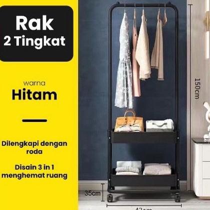 RAK GANTUNG BAJU DILENGKAPI DENGAN RODA TROLI GANTUNG 2 SUSUN G86G464F