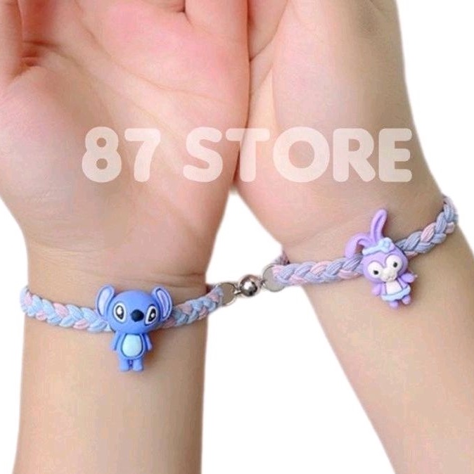 2 Pcs Gelang Couple Magnet Pasangan Motif Cartun - Gelang Kepang Magnet