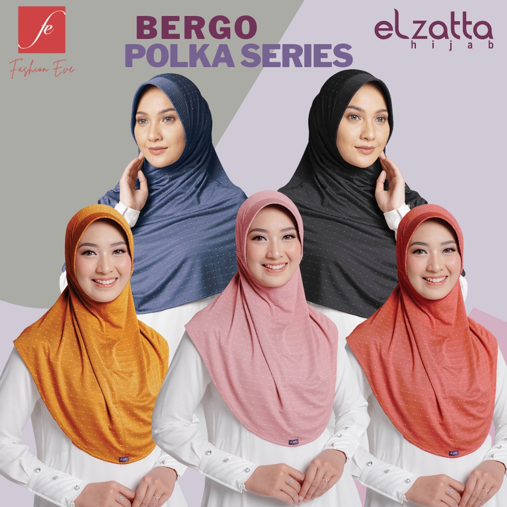 ELZATTA HIJAB KERUDUNG JILBAB IINSTAN BERGO SERUT BELAKANG DAN KERUT PINGGIR SAMPING MOTIF DOT TERBA