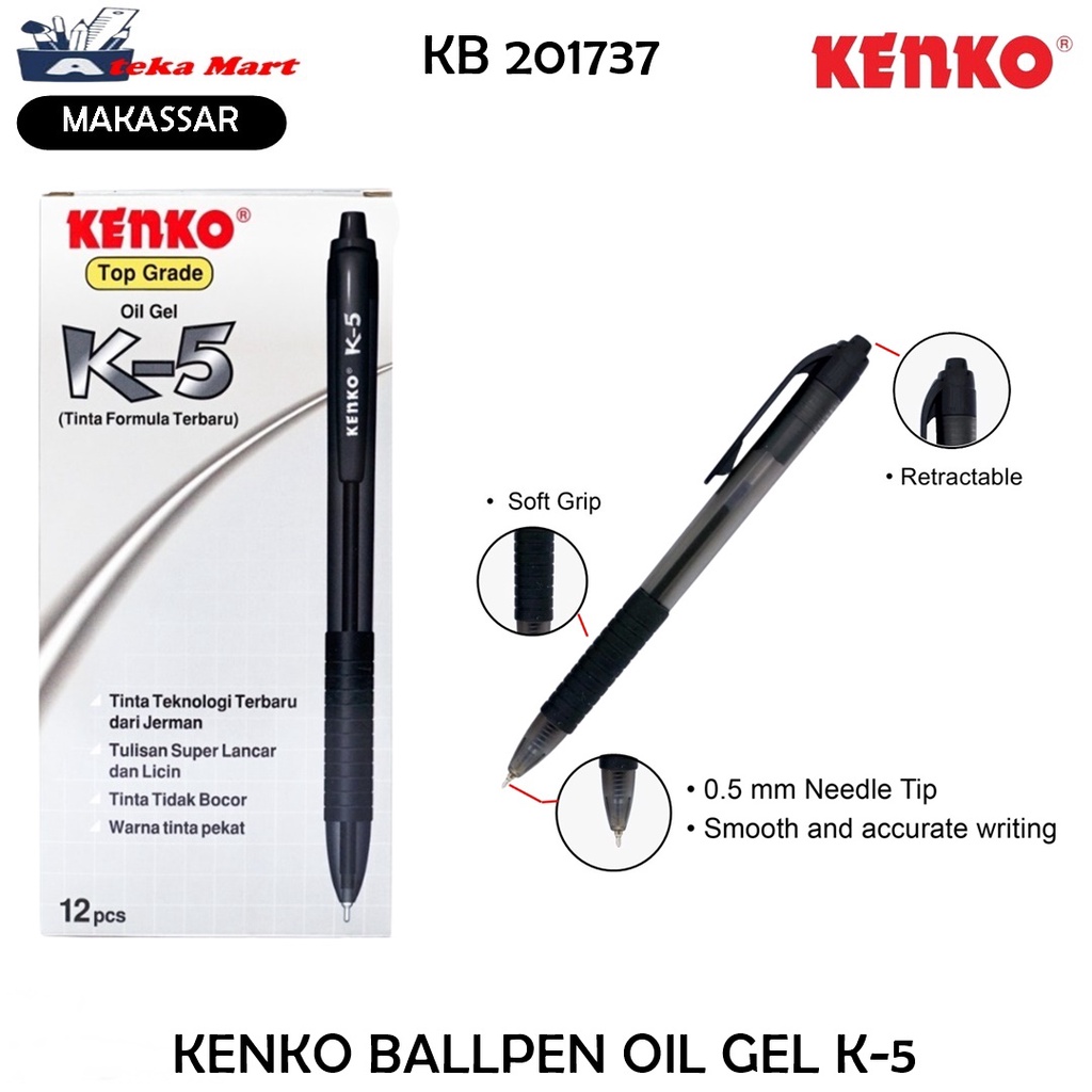 

[BOX/12 PCS] K-5 KENKO BALLPEN OIL GEL K-5 PENA MURAH