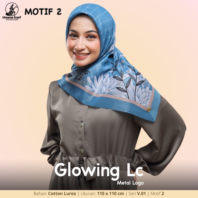 [PART 1] HIJAB SEGIEMPAT MOTIF GLOWING LC METAL LOGO UMAMA