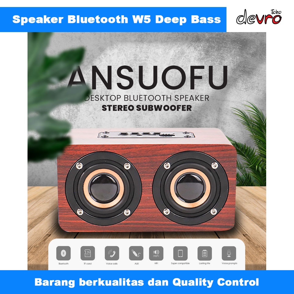 Speaker Bluetooth Stereo Subwoofer - Speaker Portable - Wood Materials - W5
