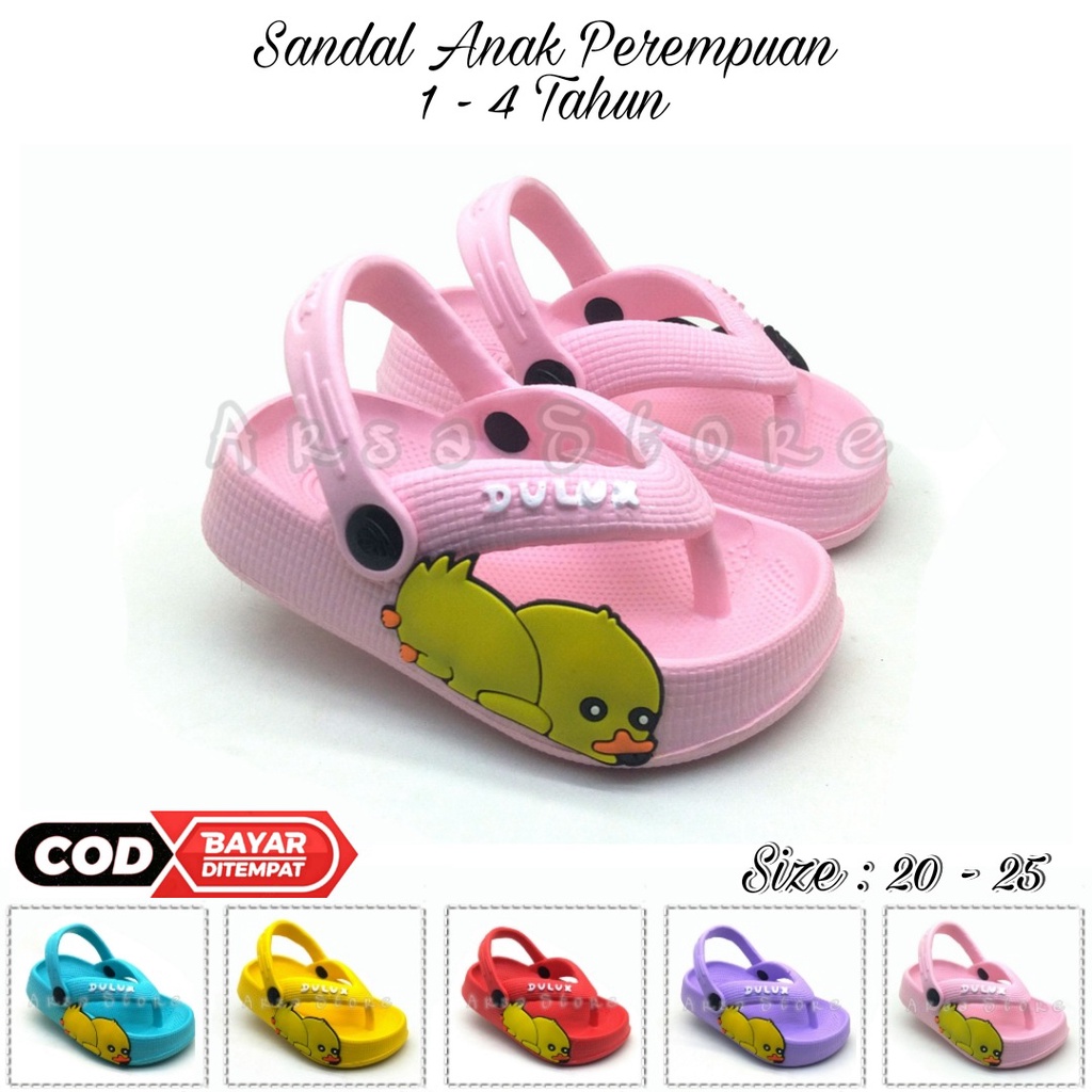 Sandal Jepit Tali Belakang Anak Perempuan Umur 1 - 4 Tahun / Sendal Lucu Anak Cewek Karakter Bebek Terbaru