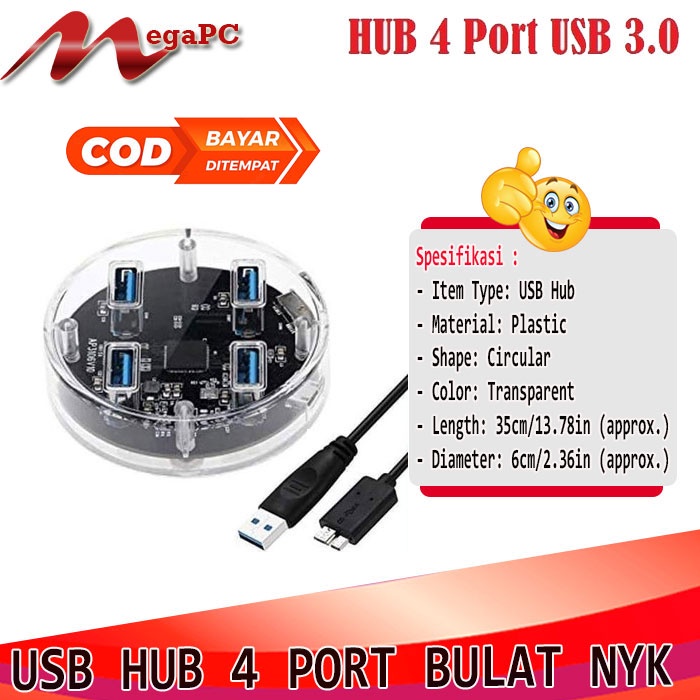 USB HUB 4 PORT NYK USB 3.0 BULAT TRANSPARANT