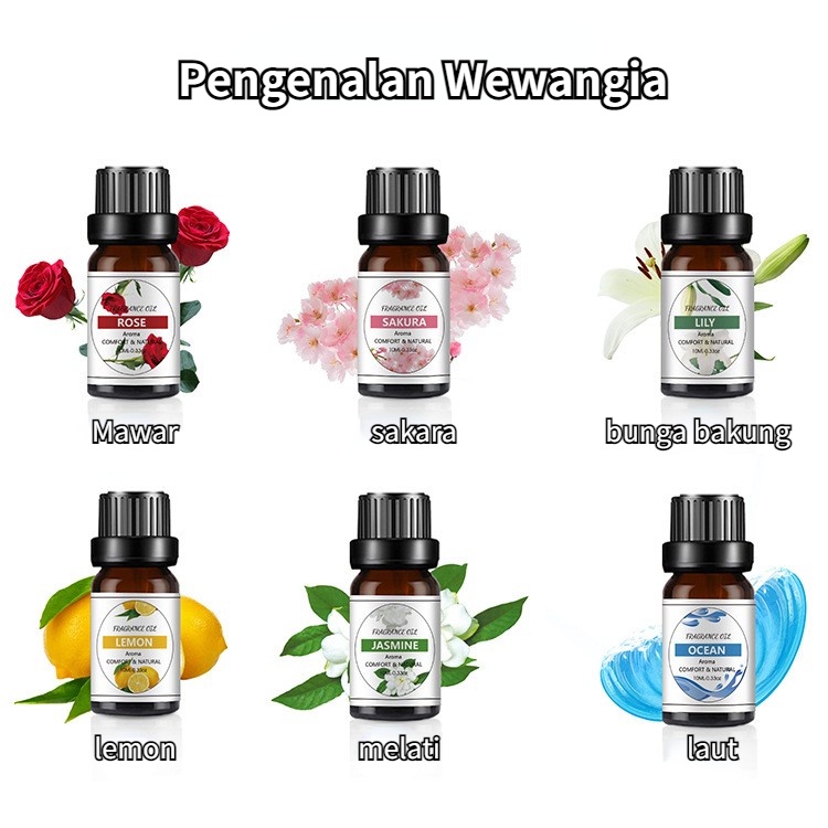 Taffware Pure Aroma Essential Fragrance Oil Aromatherapy 6 in 1 10ml