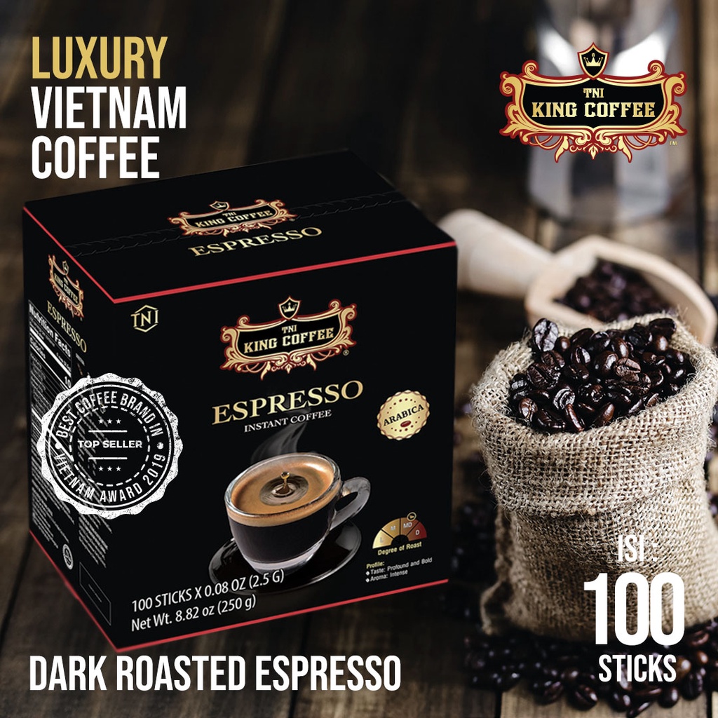 

[REAL COFFEE] King Coffee Espresso isi 100 Sachet Kopi Hitam Instant Tidak Manis Kopi Vietnam Kopi Arabica Trung Nguyen