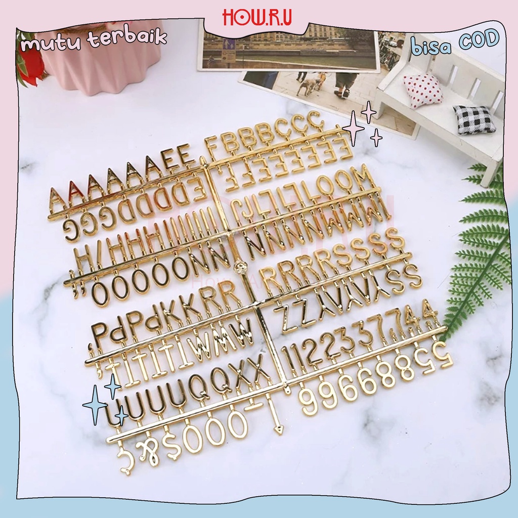 HOW.R.U | 2cm - Huruf Tambahan Emas / Gold untuk Letter Board / Papan Nama Bayi / Menu Cafe / Properti Foto