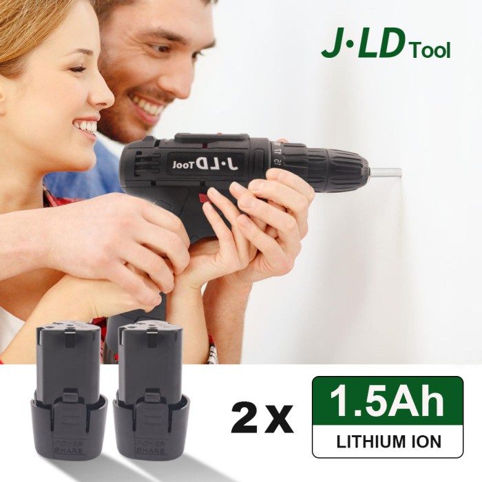 Cordless Drill Mesin Bor Jld 12V Cas 2 Baterai 29Pcs Tool Kits Hitam Terlaris