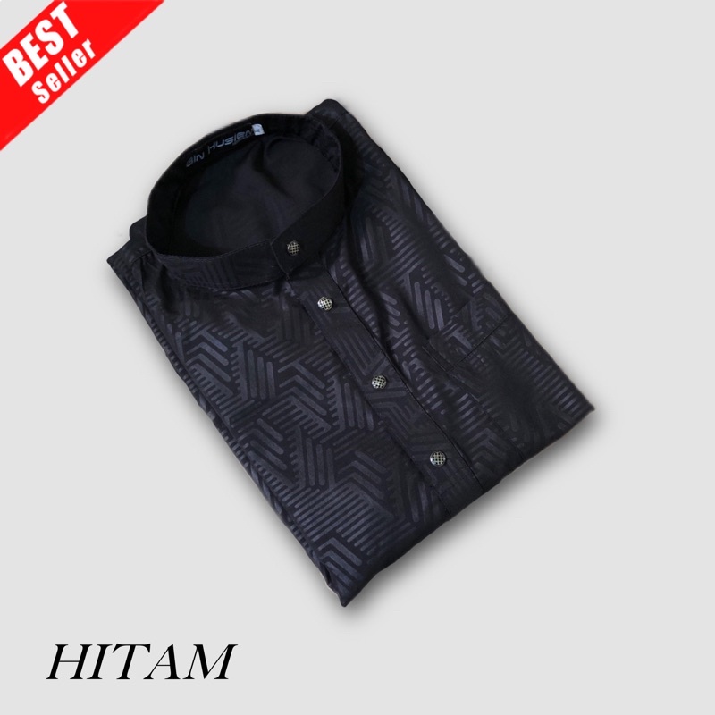 Baju koko melayu pria dewasa motif sultan premium bin husein lengan panjang hitam keren