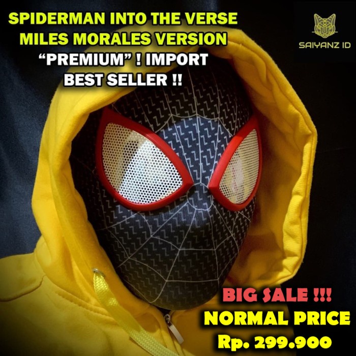 Kostum Topeng Spiderman "Miles Morales" Marvel Movie  Premium 