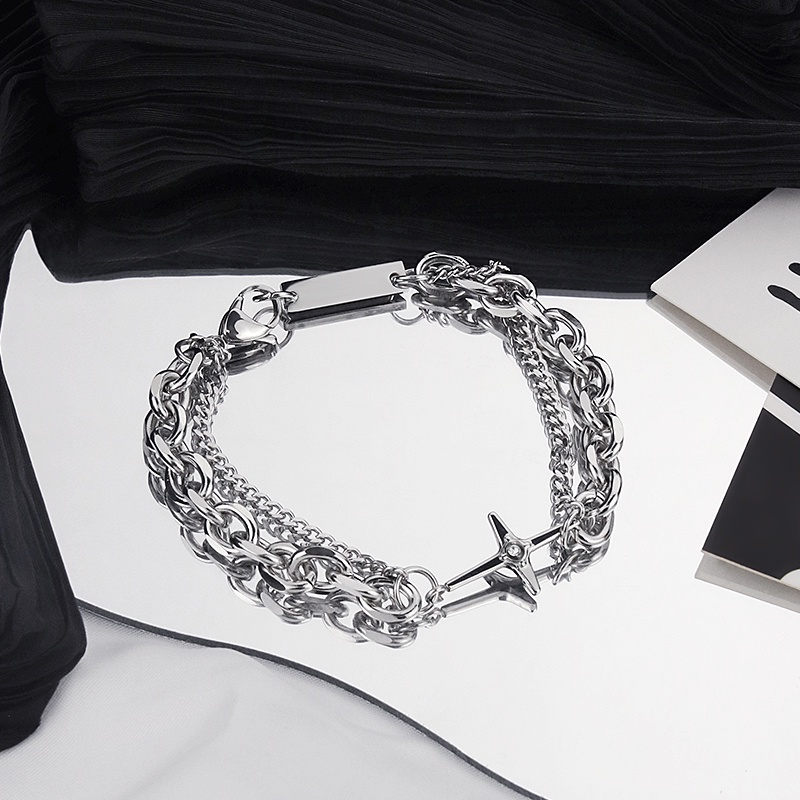 Gelang Pria Model Lapis Ganda Bahan Titanium Steel Gaya Retro Minimalis