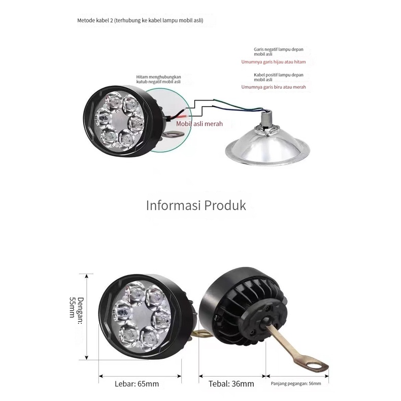 (Dalam stok, dikirim dari Jakarta)Lampu Tembak Sorot LED Spion Motor Cree 6 Mata 6W 12V Spotlight