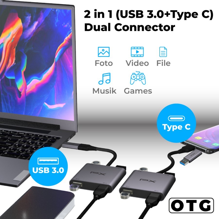 PX UCH24 USB Hub Type C USB 3.0 Dual Connector 4 in 1 Laptop