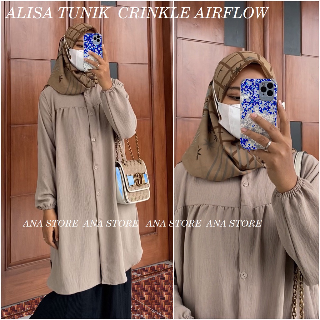 ALISA TUNIK AIRFLOW CRINKLE/TUNIK POLOS/TUNIK CRINKLE/TUNIK ANAK KULIAHAN/TUNIK KEKINIAN ANTI SETELI