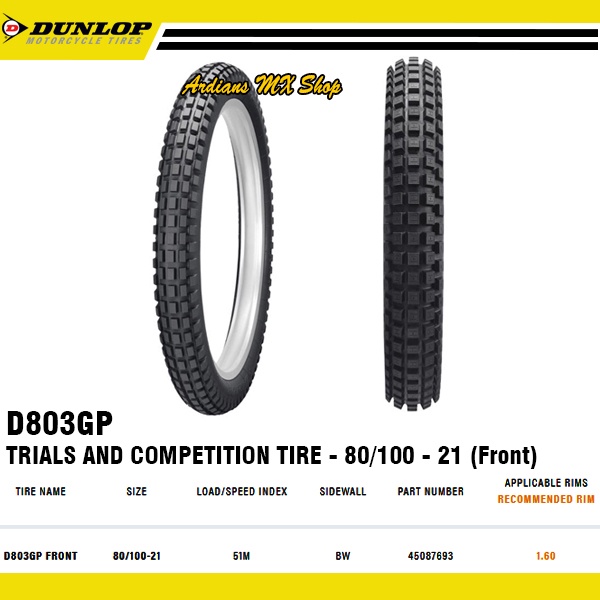 DUNLOP - BAN LUAR TRIAL D803F GP-80/100 - 21 FRONT TYRE - BAN DEPAN