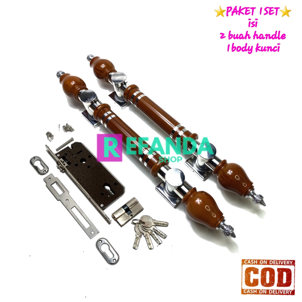 2biji handle panjang 50cm fullset body kunci gagang pegangan perlengkapan tarikan pintu untuk daun p