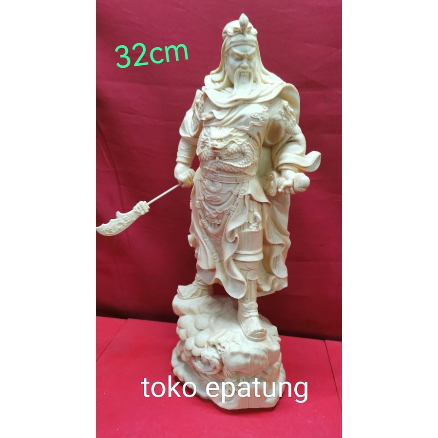 patung dewa kwan kung / kwan kong - 32 cm - kayu polos