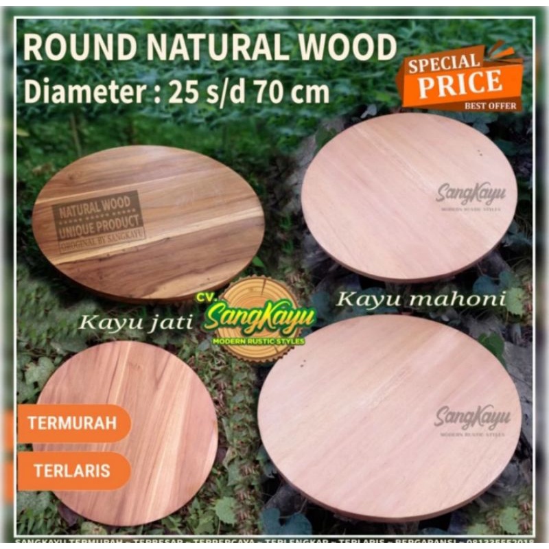 Round wood kayu bulat 35 Cm nampan talenan kayu daun meja sudut