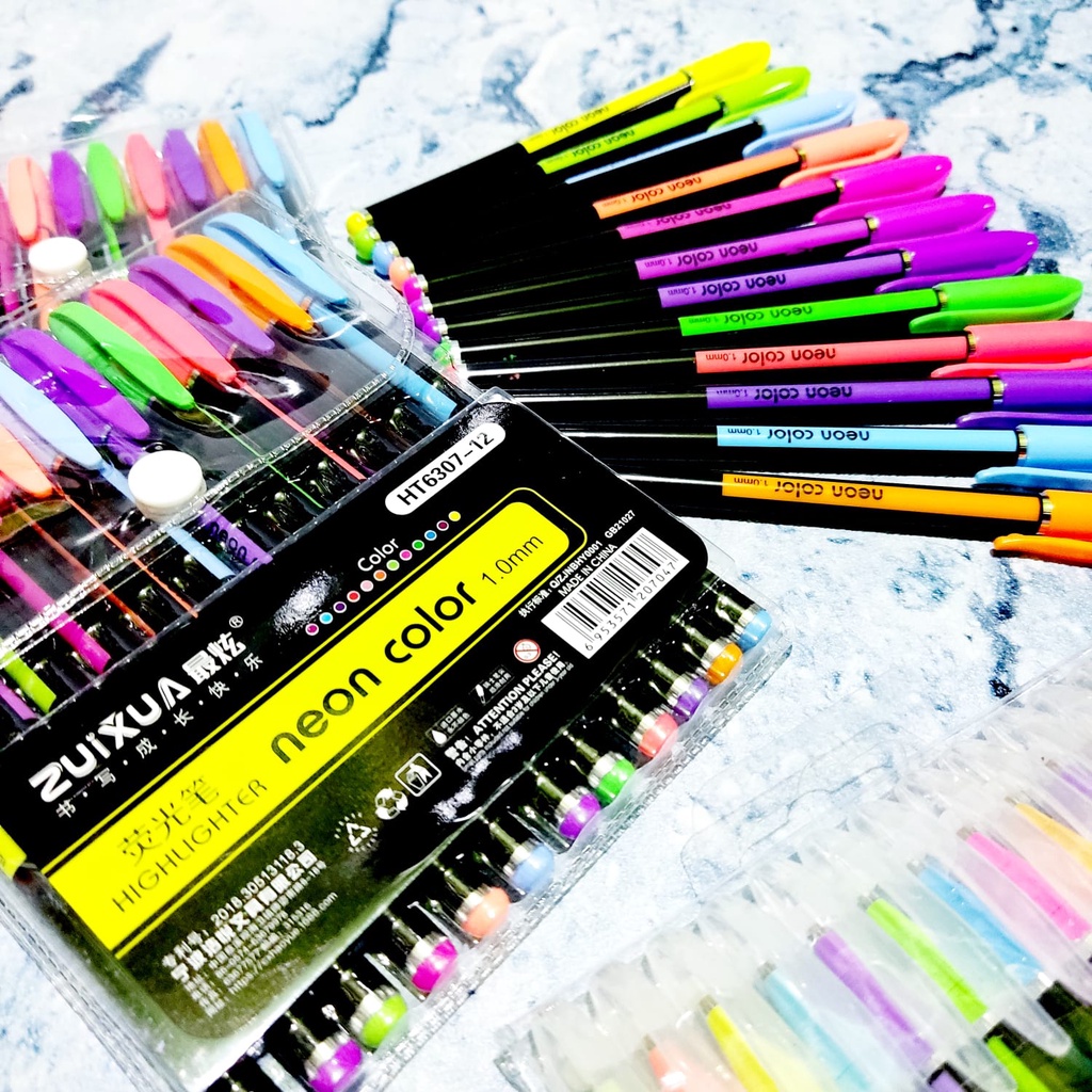 

( SATU SET 12 WARNA ) Neon Color Zuixua Highlighter Pen 1.0mm Gel Pen Warna Warni Zuixua