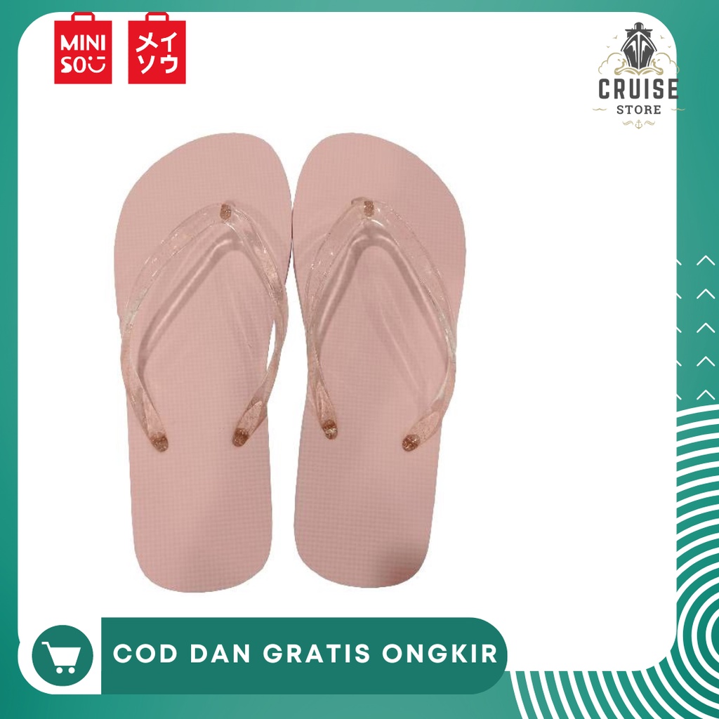 Sandal Jepit MINISO Cewek Sandal Flip Flops Sendal Kolam Renang Dan Pantai Solid Color Nyaman Pink N