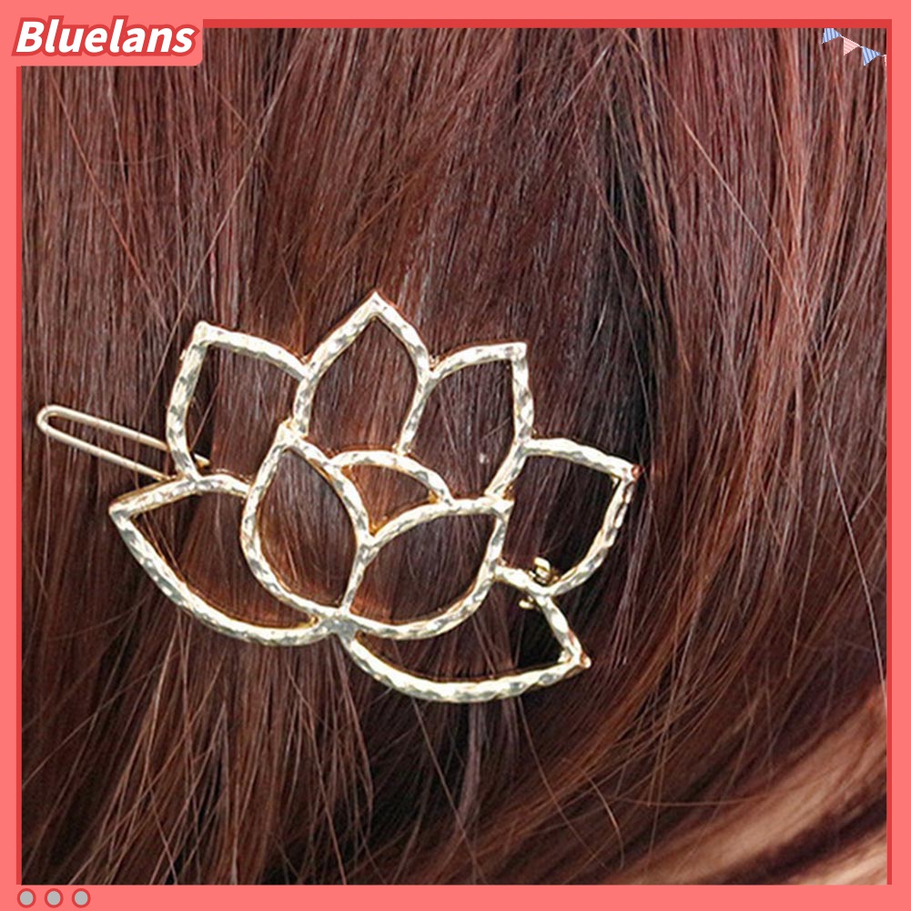 Bluelans Jepit Rambut Bentuk Bunga Teratai Hollow Bahan Alloy Gaya Retro Untuk Wanita