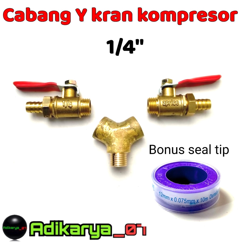 PAKET kran kompresor angin 1/4 + CABANG Y kran selang kompresor angin 1/4 kran angin kompresor