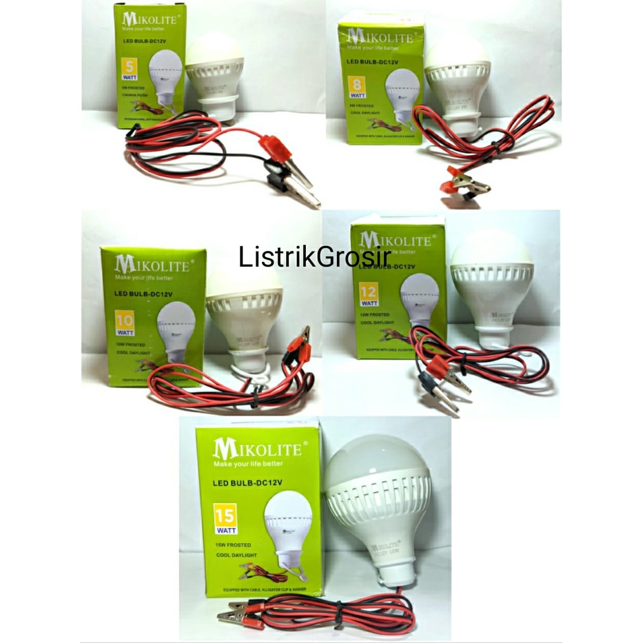 Lampu Darurat Bohlam Led DC 12v Aki Putih Mikolite 8w A Bulb 8 Watt