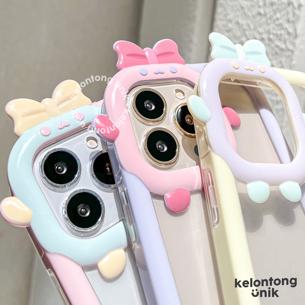 For iPhone - 3D Cute Little Monster with Bow 2 in 1 Soft Case/ Casing Kamera Pita