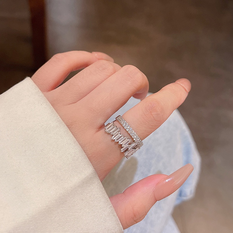 Cincin Jari Telunjuk Model Lapis Ganda Bahan Zirkon Dapat Disesuaikan