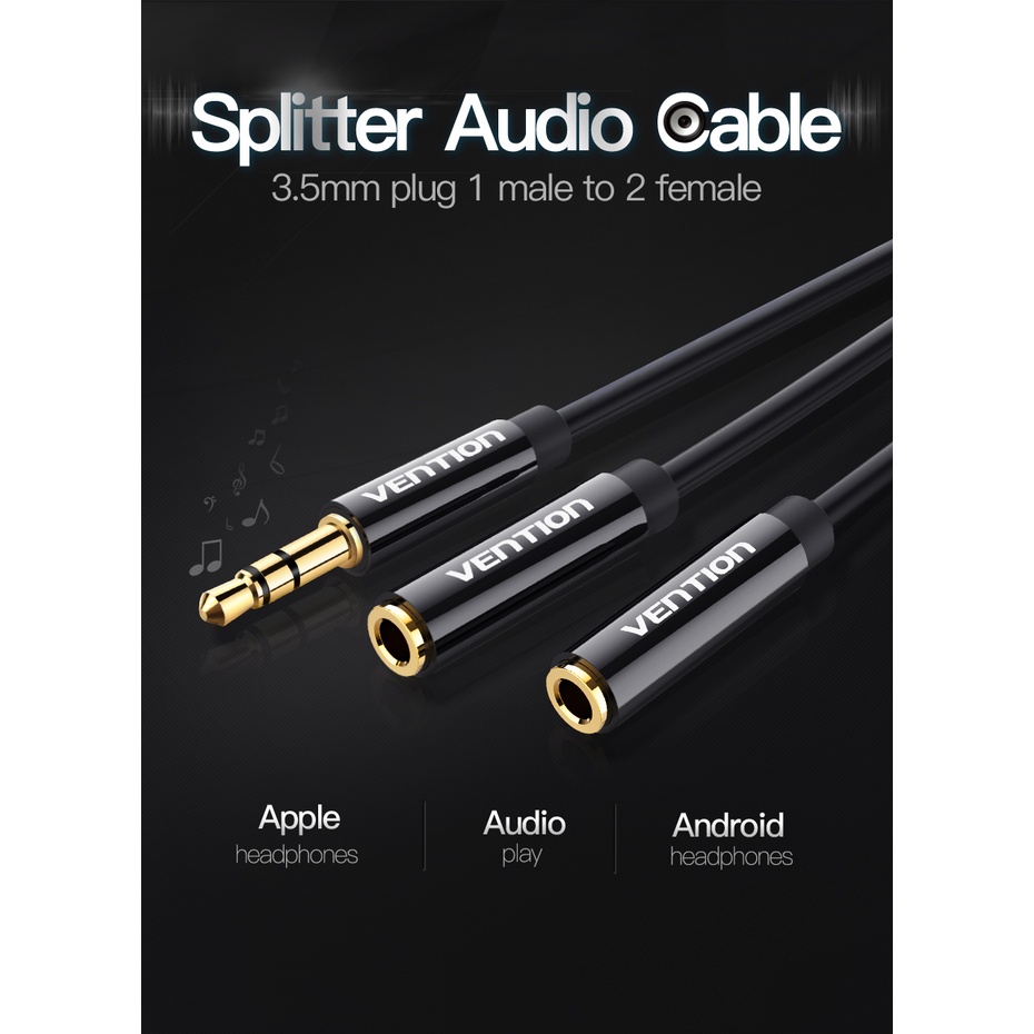 ( Bisa Cod ) Vention BBS Kabel Aux Audio Splitter 3.5mm Male to 2 Female