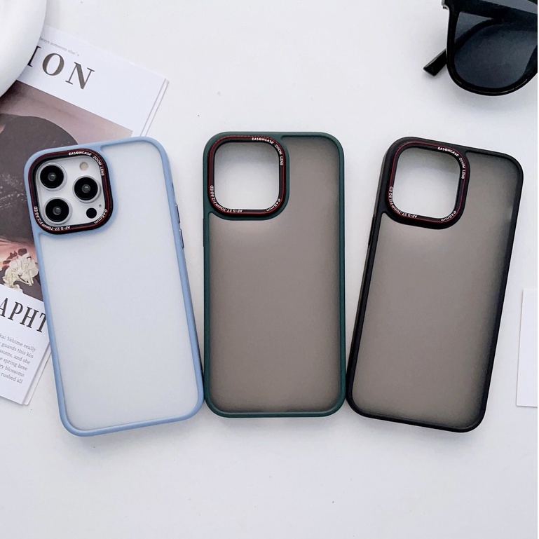 Untuk iPhone Dark Green Purple Blue Pink Matte High Quality Fingerprint Resistant Case iPhone 12 13 14 Pro Max Hard Case Metal Camera Large Hole+Metal Button case