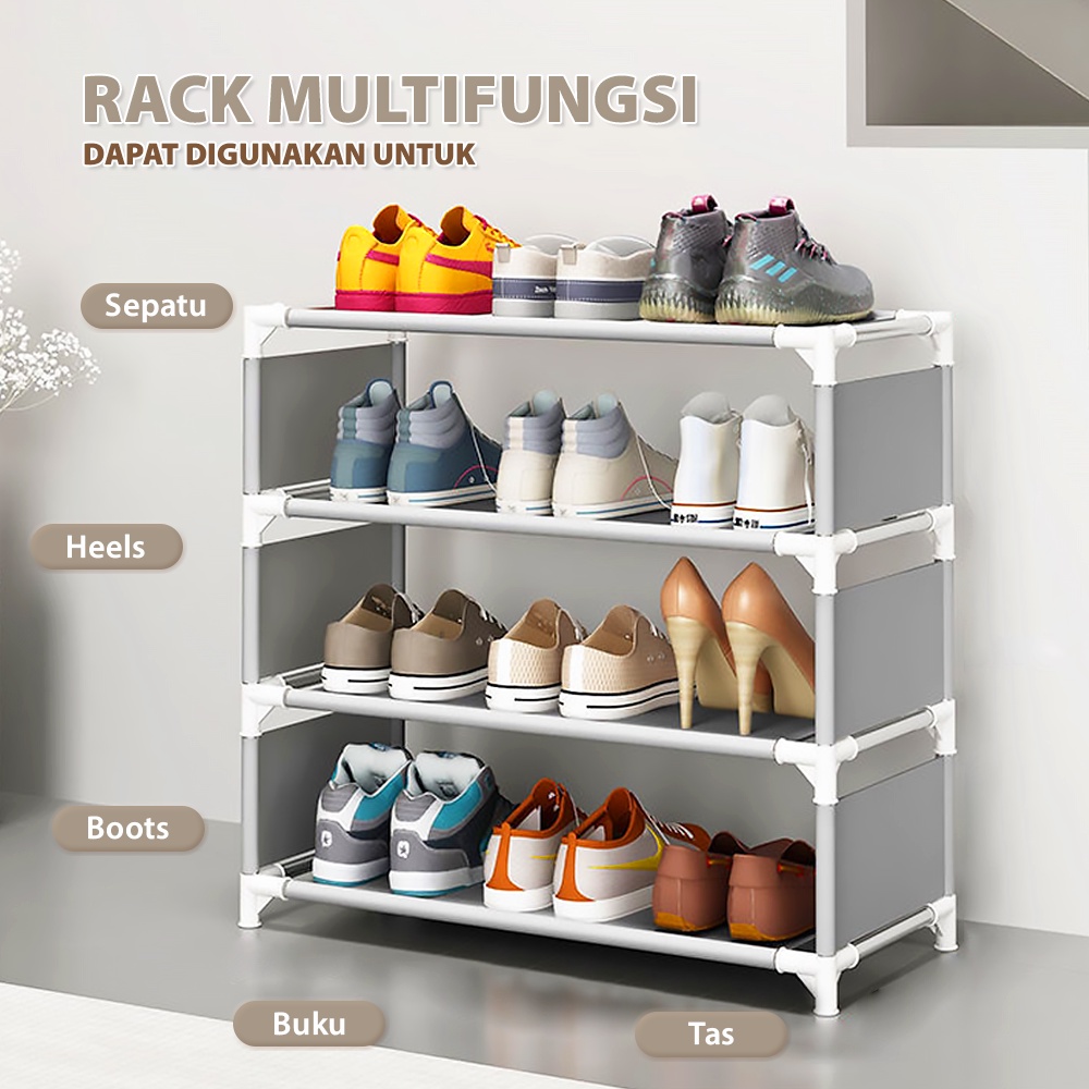 HUGO Rak Sepatu Portable Serbaguna 4 Susun dan 5 Susun Tempat Sepatu Sandal Multifungsi