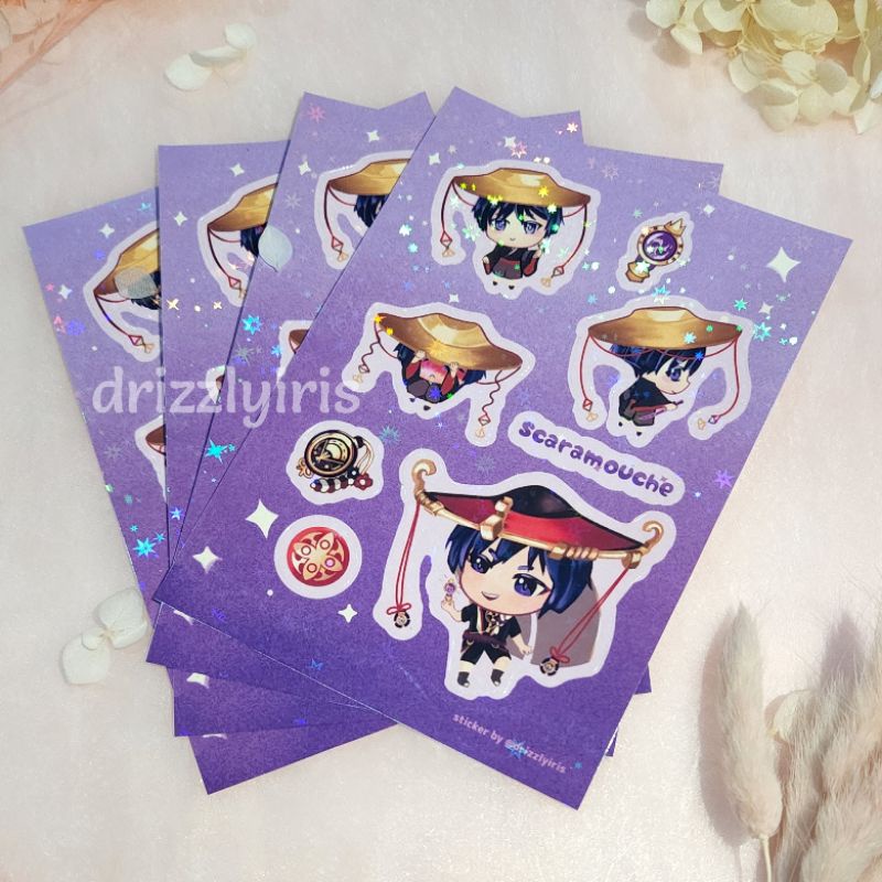 

Fatui Scaramouche Wanderer Holo Kisscut Sticker A6 Genshin Impact Fanmerch by Drizzlyiris