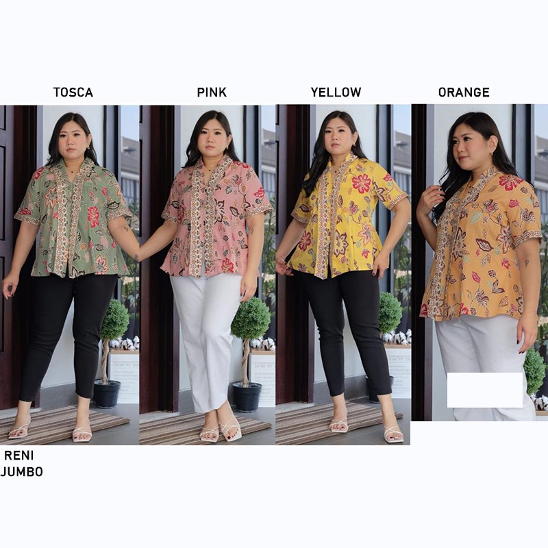 Evercloth Reni Blouse Wanita Atasan Wanita Blouse Batik Perempuan Atasan Batik Wanita Lengan Pendek Kebaya Kimono Batik Baju Kutu Seragam Sarimbit Set Jumbo