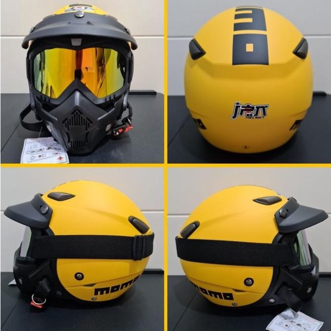 HELM MOTOR RETRO JPN KAWAI MOMO KUNING KACAMATA GOOGLES SNI DEWASA