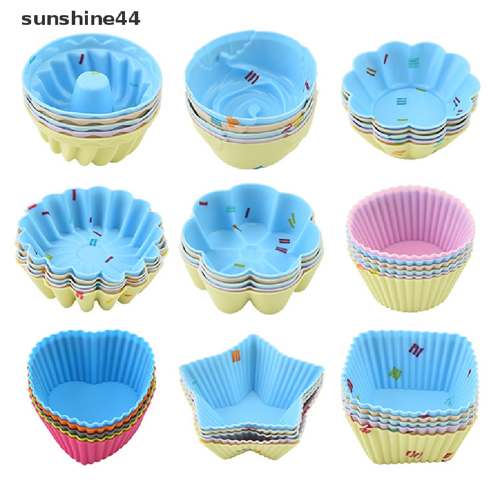 Sunshine 5Pcs / Set Cetakan Cupcake / Muffin Bentuk Bulat / Kotak / Hati 3D Bahan Silikon Untuk Dekorasi DIY