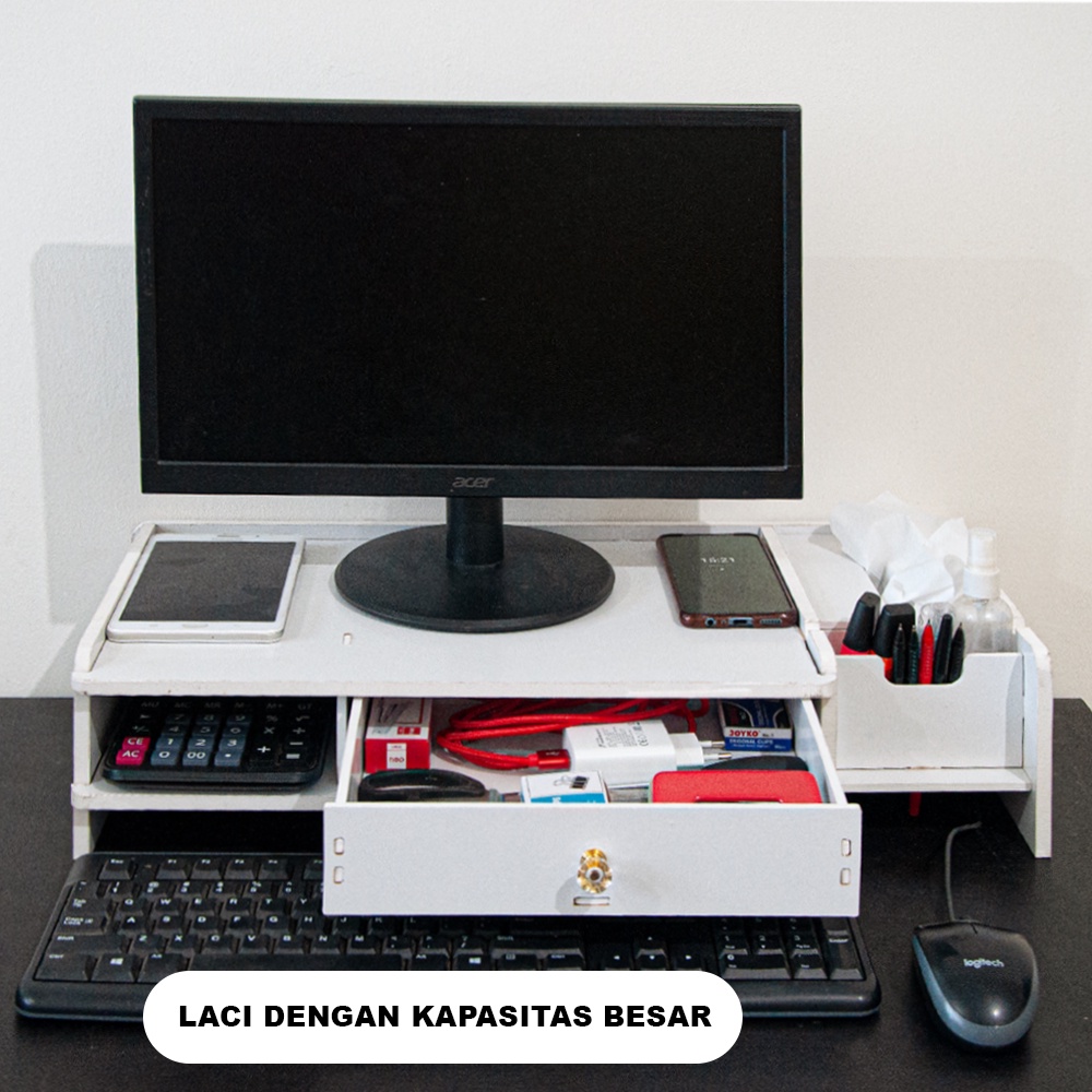 Meja Stand Tatakan Monitor Dengan Laci Penyimpanan Dan Tempat Tissue MDF - LC071