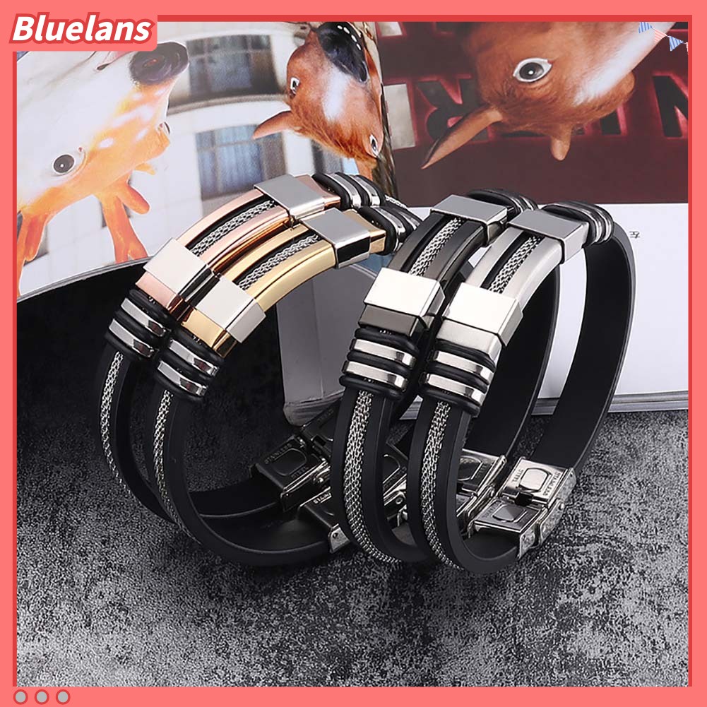 Bluelans Unique Men Titanium Steel Hand Chain Handmade Bracelet Bangle Club Jewelry Gift