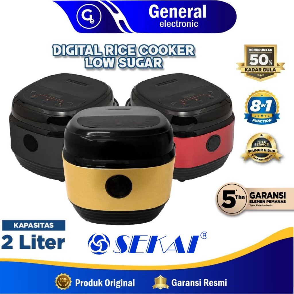 Rice Cooker Digital SEKAI Low Sugar Low Carbo / Penanak Nasi Magic Com Anti Gemuk 2 L / CMW 522